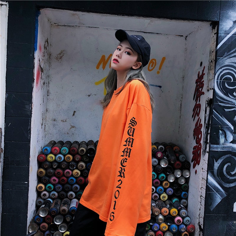 Ifomt Streetwear Fashion Hip-Hop Harajuku Korean Long-Sleeved New Bf Ulzzang Chic Oversized Unisex O-Neck Casual Loose Women's T-Shirt