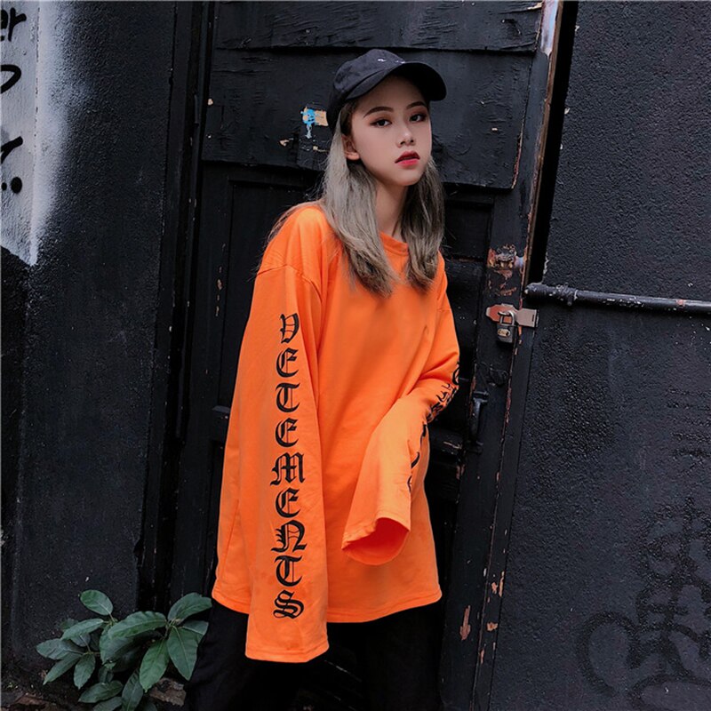 Ifomt Streetwear Fashion Hip-Hop Harajuku Korean Long-Sleeved New Bf Ulzzang Chic Oversized Unisex O-Neck Casual Loose Women's T-Shirt
