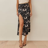 Ifomt Skirts Womens Fashion Women Fruit And Floral Print Vintage Elegant Long Skirt High Waist A Line Sexy High Slit Midi Skirt