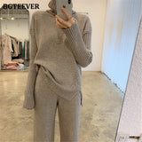 Ifomt  Autumn Winter Thicken Knitted 2 Pieces Set Women Turtleneck Pullover Sweater & Wide Leg Pants 2022 Sweater Set Female