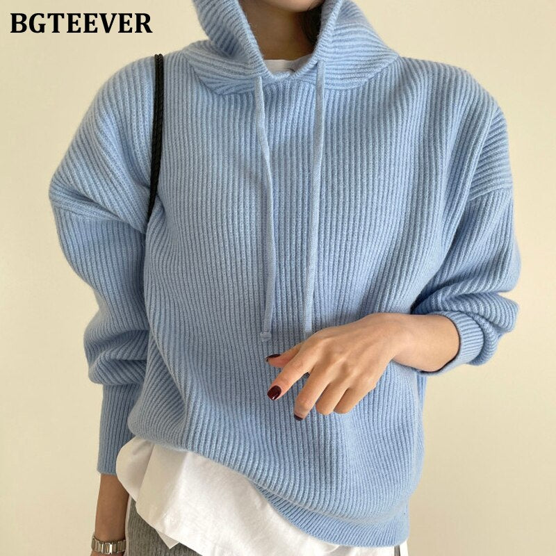 Ifomt  Casual Hooded Ladies Knitted Pullovers 2022 Autumn Winter Loose Full Sleeve Female Solid Sweaters Women Jumpers