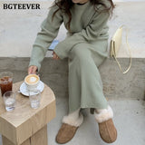 Ifomt  Elegant Green Women Sweaters Set Long Sleeve Pullovers & High Waist Split Package Hip Knitted Skirts 2022 Autumn Winter