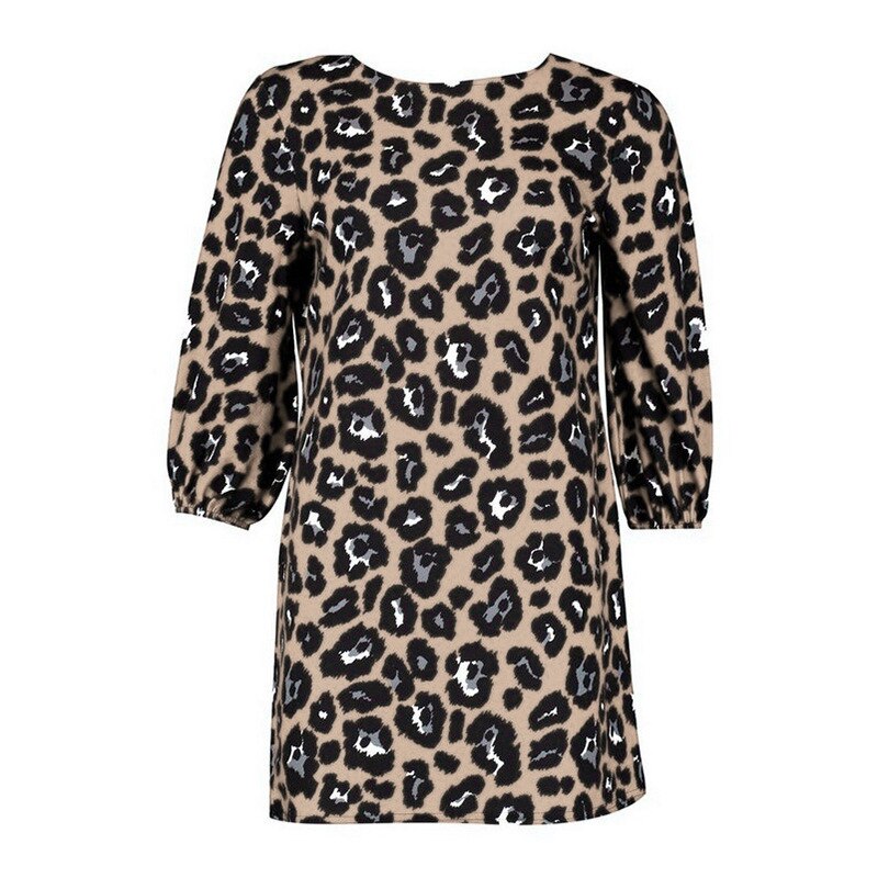 Autumn 2023 Women's Clothing Dress Long Sleeve   Woman Casual Cotton Hit Fashion Short Round Neck A Line Leopard Print Loose