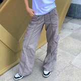 Ifomt Pleated Cargo Pants Women Low Waisted Grunge Baggy Jeans Harajuku Fairycore Pockets Streetwear Women Casual Loose Denim Trousers