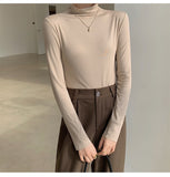 Ifomt New High Collar Modal Autumn Winter Women Shirt 2023 Casual Solid Long Sleeve Slim T-shirt Fall Outfits 2023