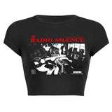 Ifomt 90s Vintage Classic Rock Graphic Slim T-Shirt Women Harajuku Summer O-Neck Short-Sleeve Femme Casual Fun Streetwear Y2k Crop Top