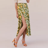 Ifomt Summer Long Skirts Womens New Elegant Vintage Printed Midi Skirt Women Sexy Party Side High Slit High Waist A Line Skirt