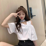 Ifomt Midi Tops Loose Short Sleeve Korean Clothes Women's T-Shirt Summer Pulovers T Shirt Sexy Casual Elegant Plain Fashion Backless