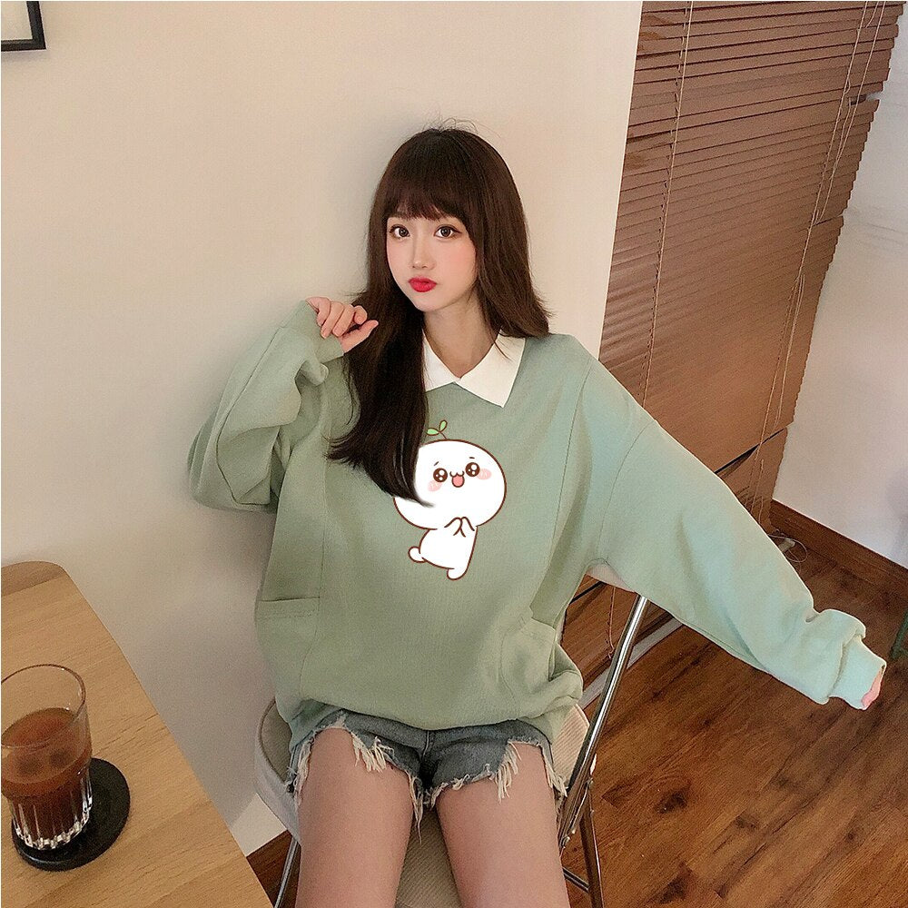 Ifomt Cute Female Hoodies Patchwork Japanese Kawaii Graphic Sweatshirt Women Pink Pullover Cotton Soft Girls Kpop Long Sleeve Clothes