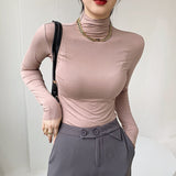 Ifomt New High Collar Modal Autumn Winter Women Shirt 2023 Casual Solid Long Sleeve Slim T-shirt Fall Outfits 2023