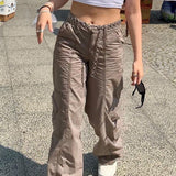 Ifomt Pleated Cargo Pants Women Low Waisted Grunge Baggy Jeans Harajuku Fairycore Pockets Streetwear Women Casual Loose Denim Trousers