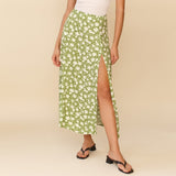 Ifomt Long Skirts Womens Midi Elegant Vacation Beach Floral Print Summer Skirt High Waist A Line Side Slit Skirt Women Clothing
