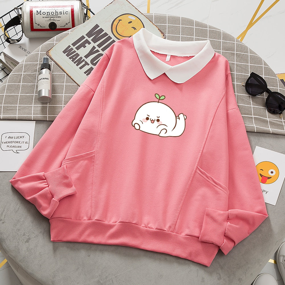 Ifomt Cute Female Hoodies Patchwork Japanese Kawaii Graphic Sweatshirt Women Pink Pullover Cotton Soft Girls Kpop Long Sleeve Clothes