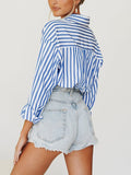 Ifomt Shirts For Women Fashion Tops 2022 Lapel Collar Button Up Striped Shirt Long Sleeve Top Casual Loose Shirt With Chest Pocket