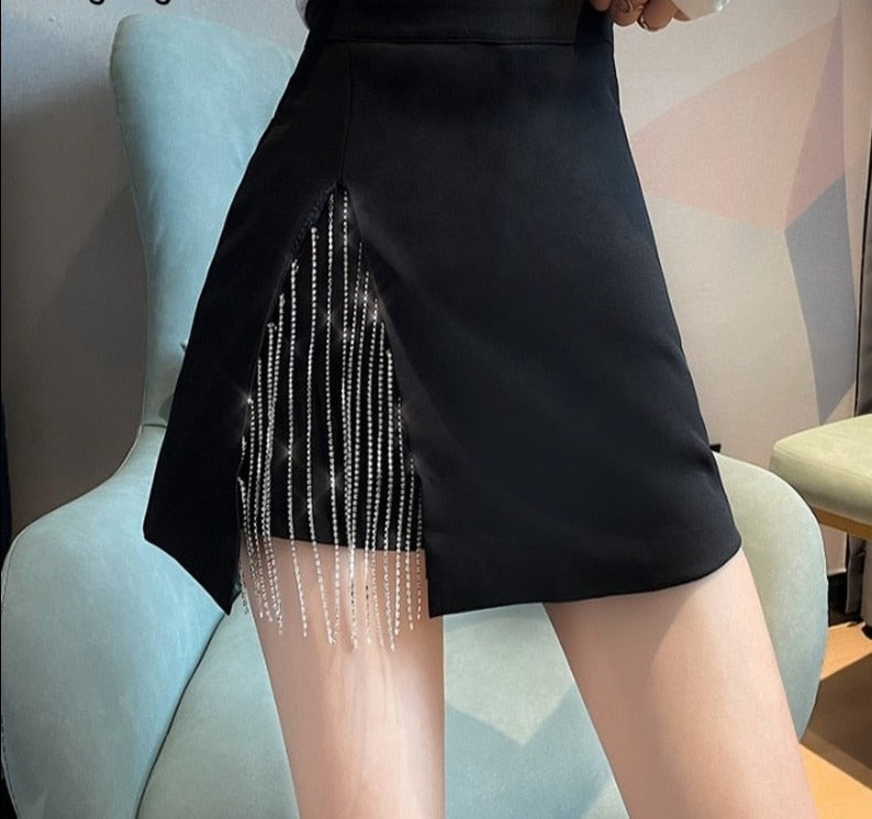Ifomt Back to college Mini Skirts Women Tassel Side-Slit Solid Sexy Party Soft Slim New Spring Ladies Fashion Chic High Quality Casual Ulzzang Party