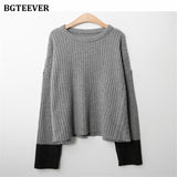 Ifomt  Elegant Thick Knitted 2 Pieces Set Women O-Neck Patchwork Pullovers & Side Split Skirts 2022 Autumn Sweater Set Female