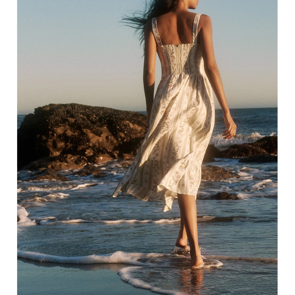 Ifomt Boho Dresses For Women Midi Vintage Chiffon Summer Dress Sleeveless Square Neck Strap Bohemian Beach Party Dress