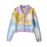 Ifomt 2023 Autumn Long Sleeve Sweater Colorful Vintage Turn-Down Collar Knitting Cardigan