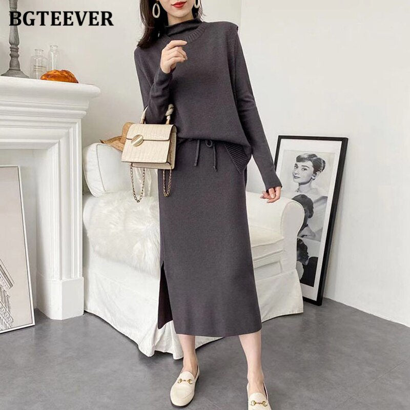 Ifomt  Autumn Winter 3 Pieces Knitted Set Women O-Neck Vests & Pullovers & Side Split Skirts 2022 Warm Female Sweater Set