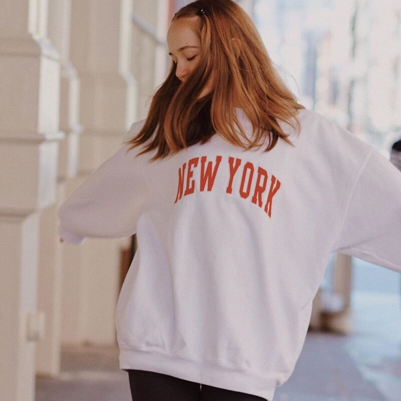 Ifomt NEW YORK Letter Print Women Harajuku Sweatshirt Female Warm Tops Winter Casual Vintage Loose Fun Streetwear Pullover Sweatshirts
