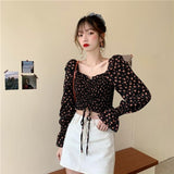 Blouses Women Floral Shirring Slim Crop Top Summer New Design Navel Thin All-match Elasticity 3 Colors Blusas Mujer Fashion Soft