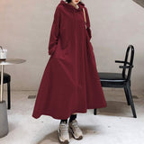 Ifomt Fashion Hooded Hoodies Dress Women Autumn Sweatshirts 2022 ZANZEA Casual Long Sleeve Maxi Vestidos Female Solid Robe