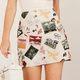 Ifomt Skirts Womens High Waist Pencil Mini Skirt Summer Woman Skirts Fashion Vintage Print Linen Skirt Women Clothes Femme Jupes
