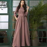 Ifomt Casual O-Neck Belt A-Line Long Dress Autumn Lantern Sleeve High Waist Elegant Party Floor-Length Dresses For Women