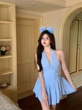 Ifomt Halter Sexy Backless Mini Dresses Bodycon Skinny Club Party Sleeveless Blue Dress Summer Streetwear Beach Holiday