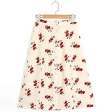 Ifomt Woman Skirts Fashion New Women Vintage Floral Print Skirt High Waist Skirts Womens Front Buttons Ladies Elegant Midi Skirt