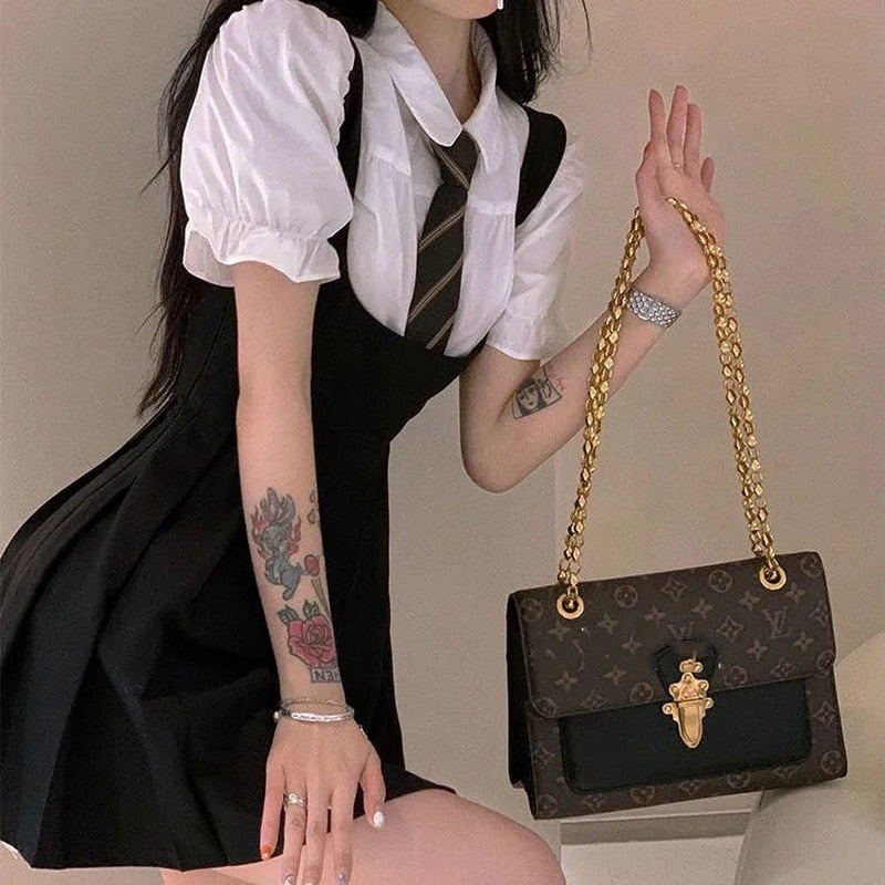 Back to college Women Dress Sets Preppy Style Slim High Street Girl Sweet Ins Puff Sleeve Shirts Pleated Dresses Student Harajuku Ulzzang JK Hot