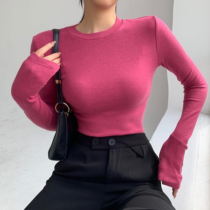 Ifomt Casual Solid Long Sleeve Women T-shirts Autumn Female Cotton Slim Stretch Tops Ladies Basic Tshirts 2023 Fall Outfits 2023