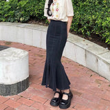 2022 Ifomt Black Goth Vintage Long Denim Skirt Women Dark Aesthetic Fairy Grunge Midi Maxi Jean Skirts Harajuku Alt Clothes Korean Fashion