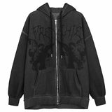 Ifomt Y2K Rhinestone Skeleton Sweatshirt Women Grunge Goth Hoodie Winter Harajuku Long Sleeve Zip Up Streetwear Oversized Jacket New