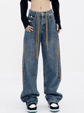 IFOMT 2024 y2k Boyfriend jeans with drawstring and side stripes