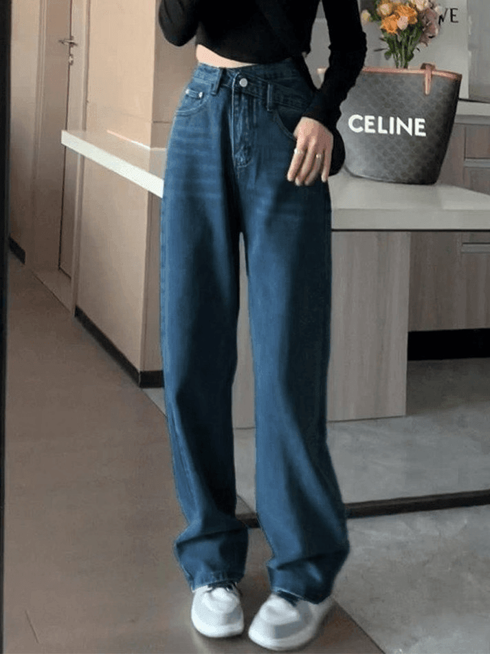 IFOMT 2024 y2k Vintage Washed Crossover Boyfriend Jeans