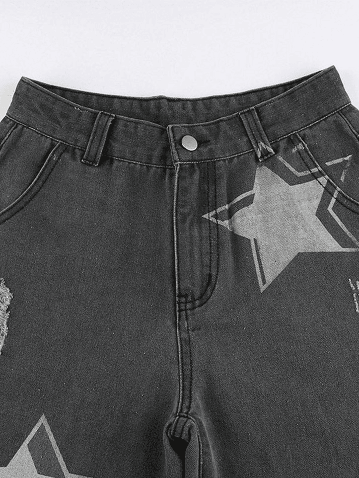 IFOMT 2024 y2k Vintage Star Patch Ripped Boyfriend Jeans