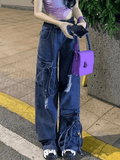 IFOMT 2024 y2k Ripped boyfriend jeans with tie belt