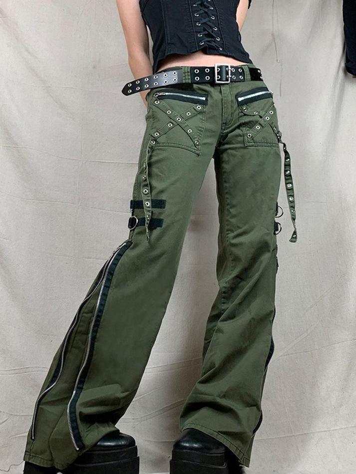 IFOMT 2024 y2k Cargo jeans with zipper and metallic decoration