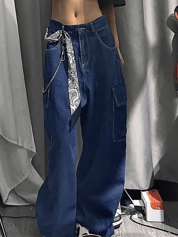 IFOMT 2024 y2k Pleated Seam Baggy Cargo Jeans