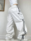 IFOMT 2024 y2k White Side Stripe Baggy Cargo Jeans