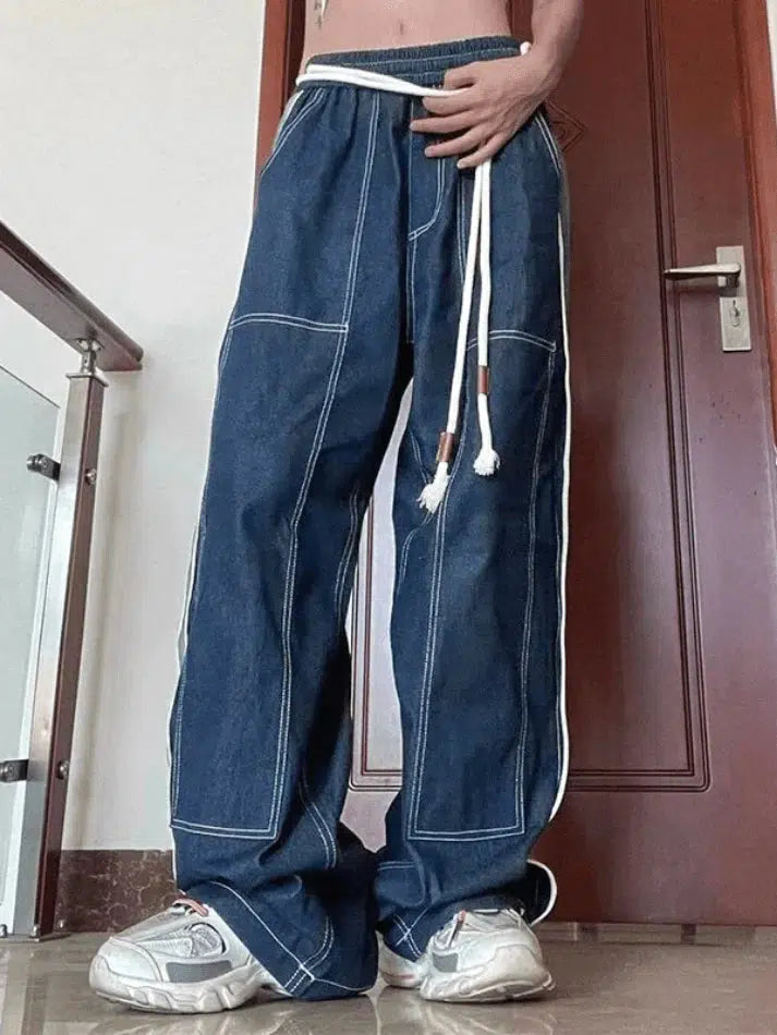 IFOMT 2024 y2k Patchwork blue baggy cargo jeans