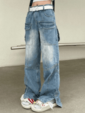 IFOMT 2024 y2k Blue slit cargo jeans with buttons