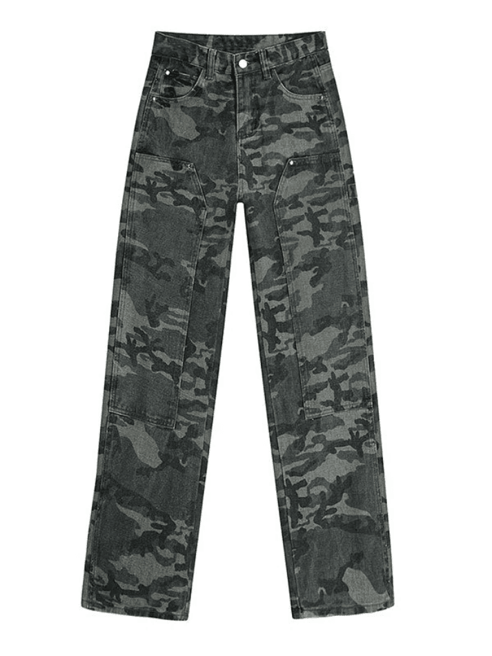 IFOMT 2024 y2k Camo Green Washed Cargo Jeans