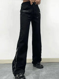 IFOMT 2024 y2k Black Zipper Ankle Flare Cargo Jeans
