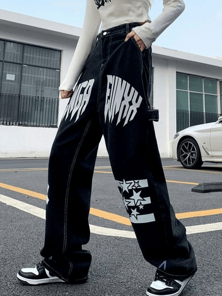 IFOMT 2024 y2k Star Letter Graphic Cargo Jeans