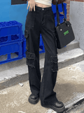 IFOMT 2024 y2k Black Distressed Straight Leg Cargo Jeans