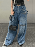 IFOMT 2024 y2k Baggy Washed Blue Patchwork Cargo Jeans