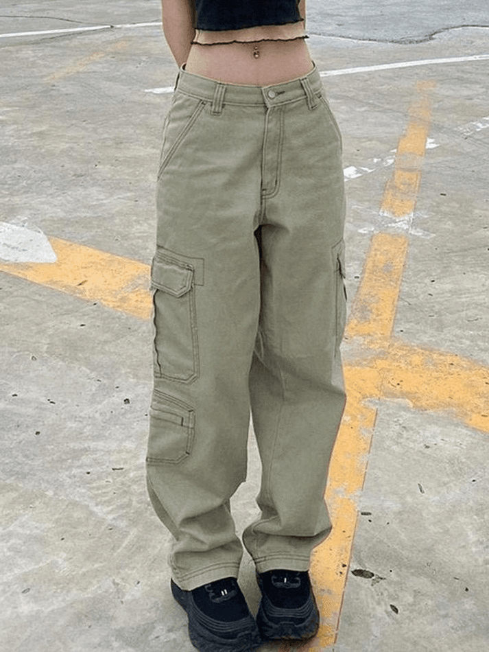 IFOMT 2024 y2k Faded green cargo jeans with pocket