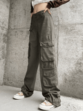 IFOMT 2024 y2k Vintage Button-Down Straight Leg Cargo Jeans